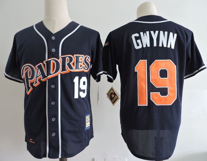 Men San Diego Padres #19 Tony Gwynn Blue Throwback 1998 MLB Jerseys->toronto blue jays->MLB Jersey
